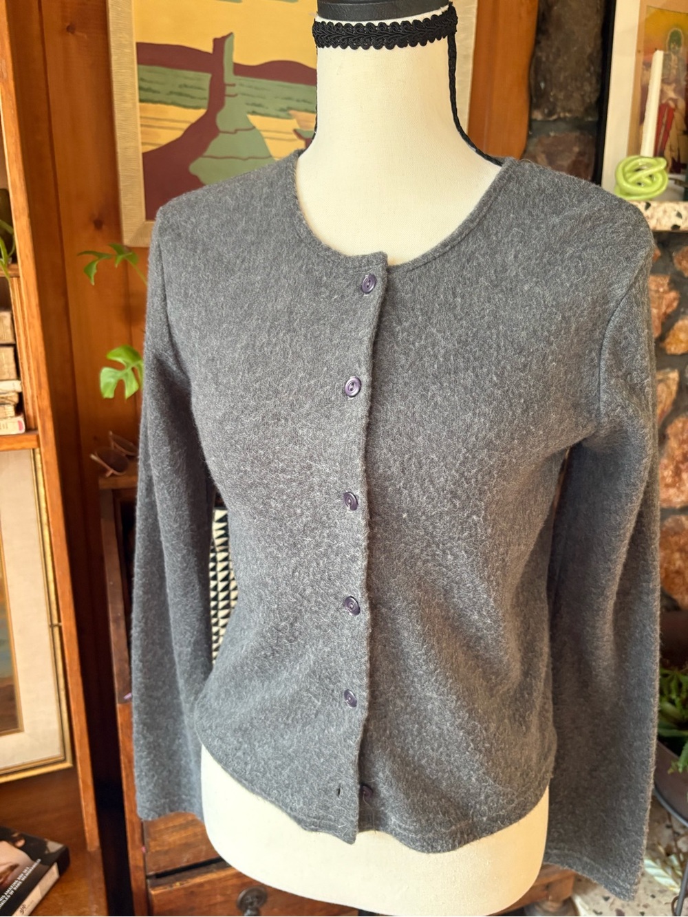 90s Vintage A Byer California Grey Shag Cardigan S